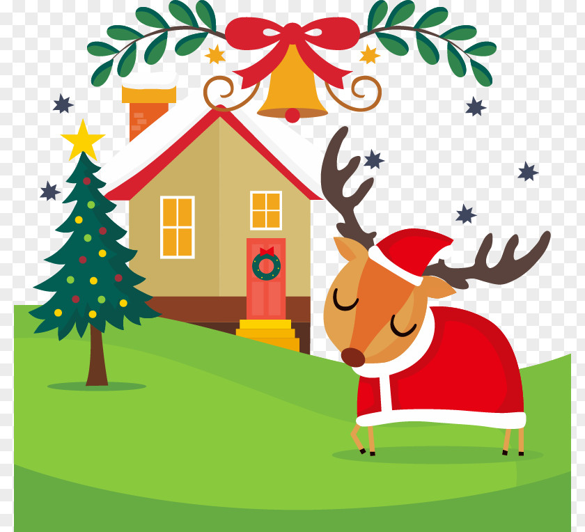 Cartoon Vector Outskirts Red Christmas Deer PNG