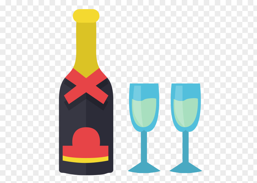Bottle And Two Glasses Wine Glass Alcoholic Beverage PNG