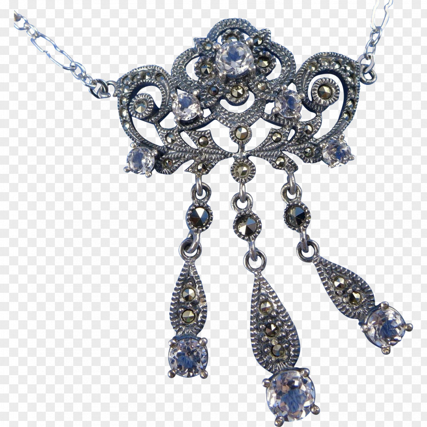 Sapphire Earring Sterling Silver & Marcasite Necklace Jewellery PNG