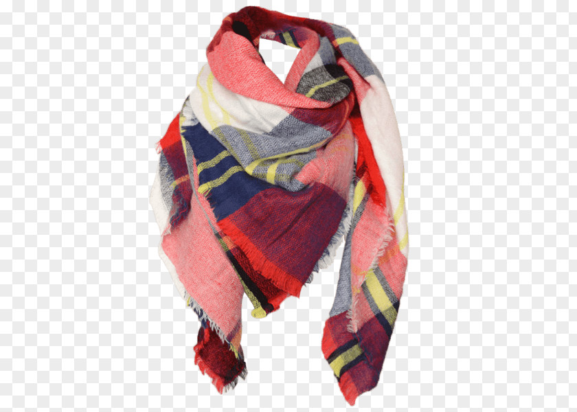 Red Scarf Wool Shawl Check Fringe PNG