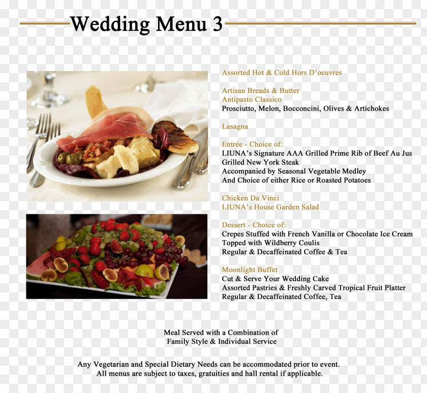 Wedding Menu LIUNA Station Buffet Breakfast Brunch Cuisine PNG