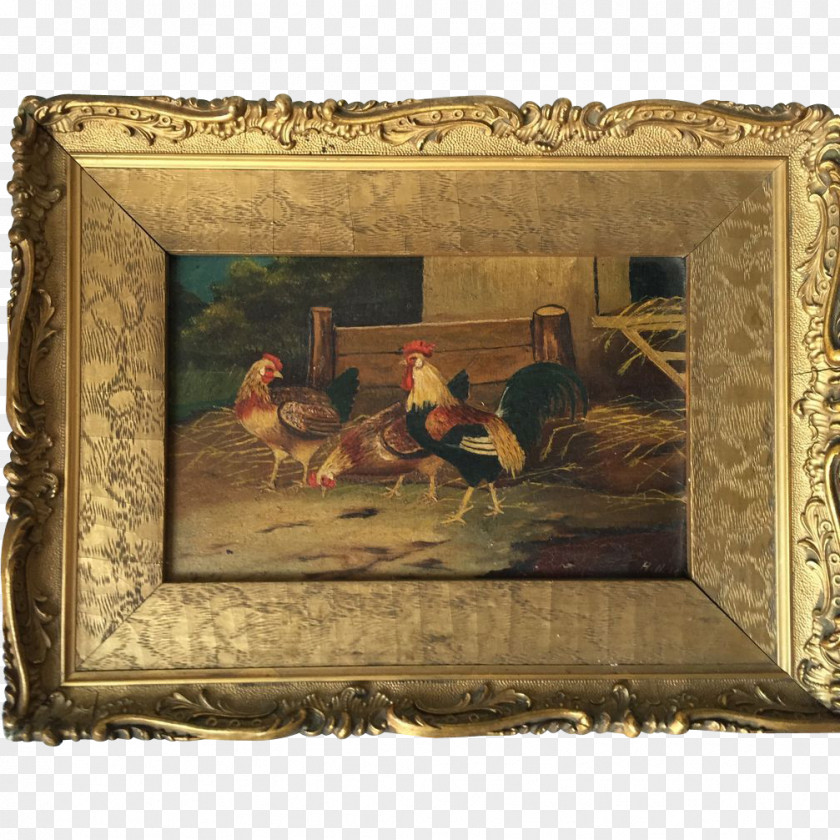 Gold Paint Picture Frames Oil Painting Rooster PNG