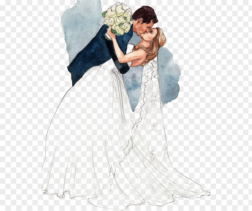 Kissing Couple Wedding Drawing Bridegroom Marriage PNG