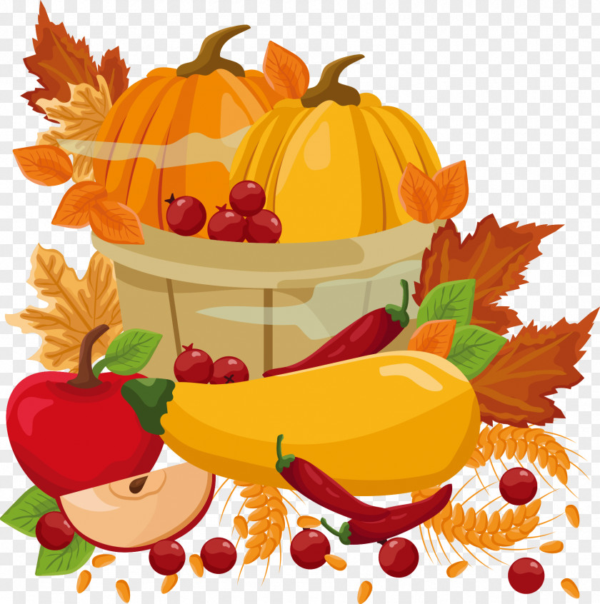 Vector Autumn Leaves And Vegetables Pumpkin Clip Art PNG
