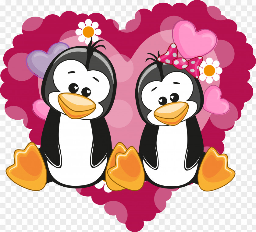 Penguin Cartoon Couple PNG