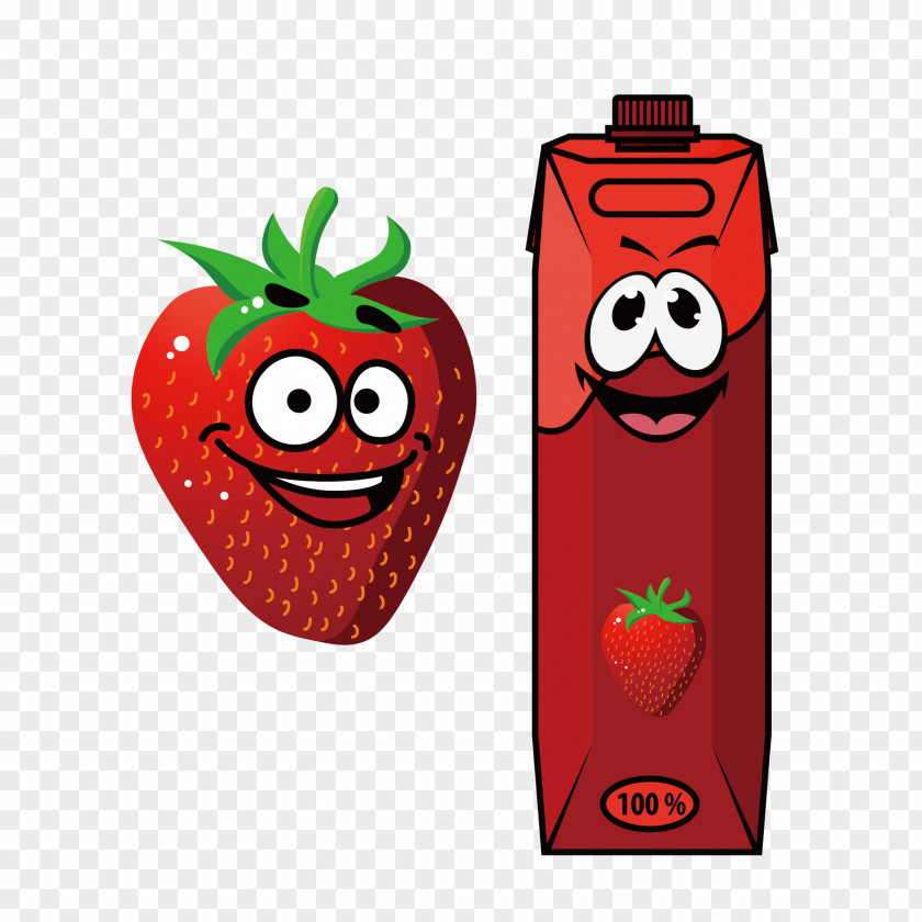 Vector Strawberry Juice Cartoon Packaging And Labeling Illustration PNG