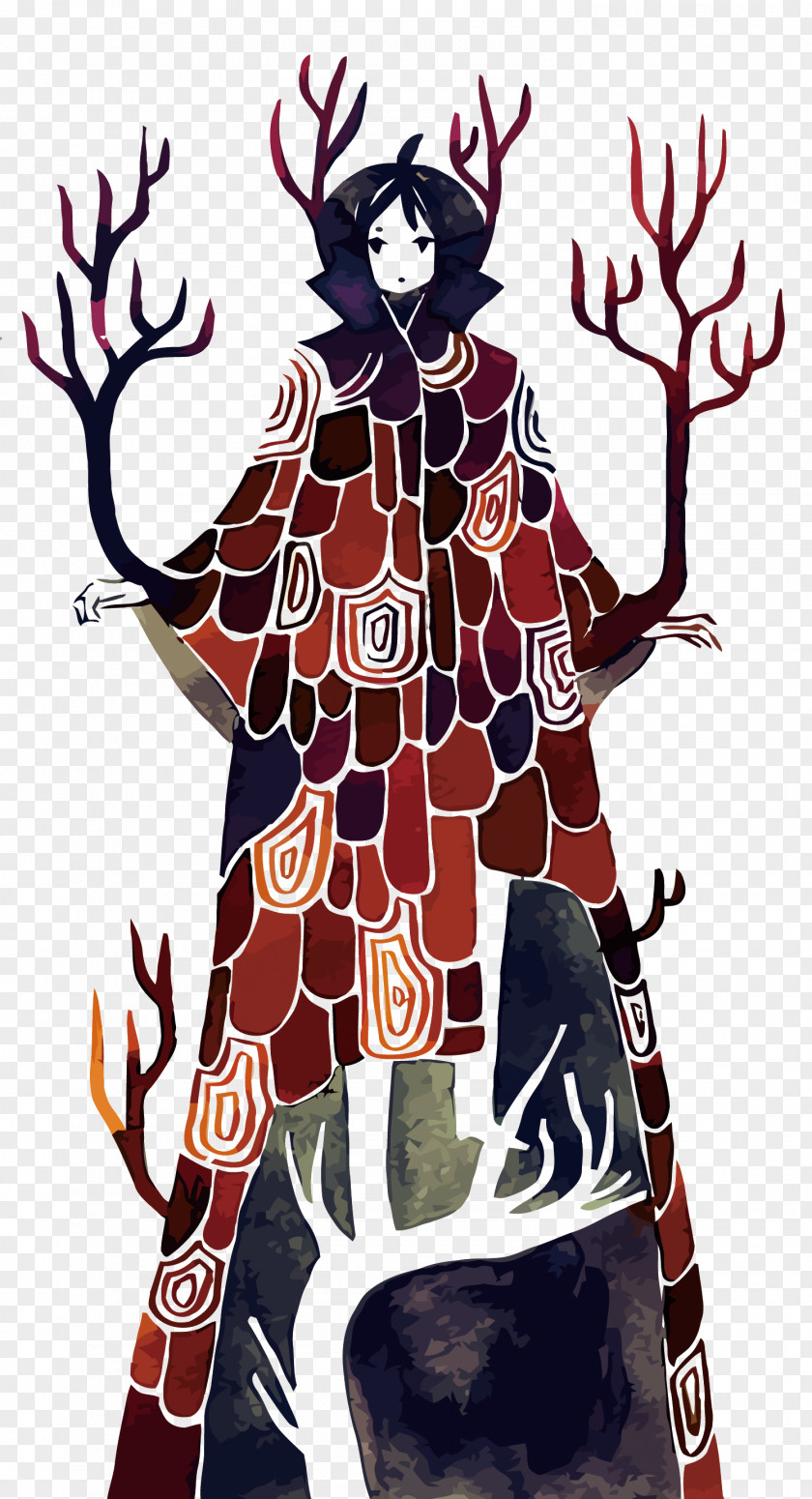 Vector Wizard King Forest Watercolor Painting Tree Illustration PNG