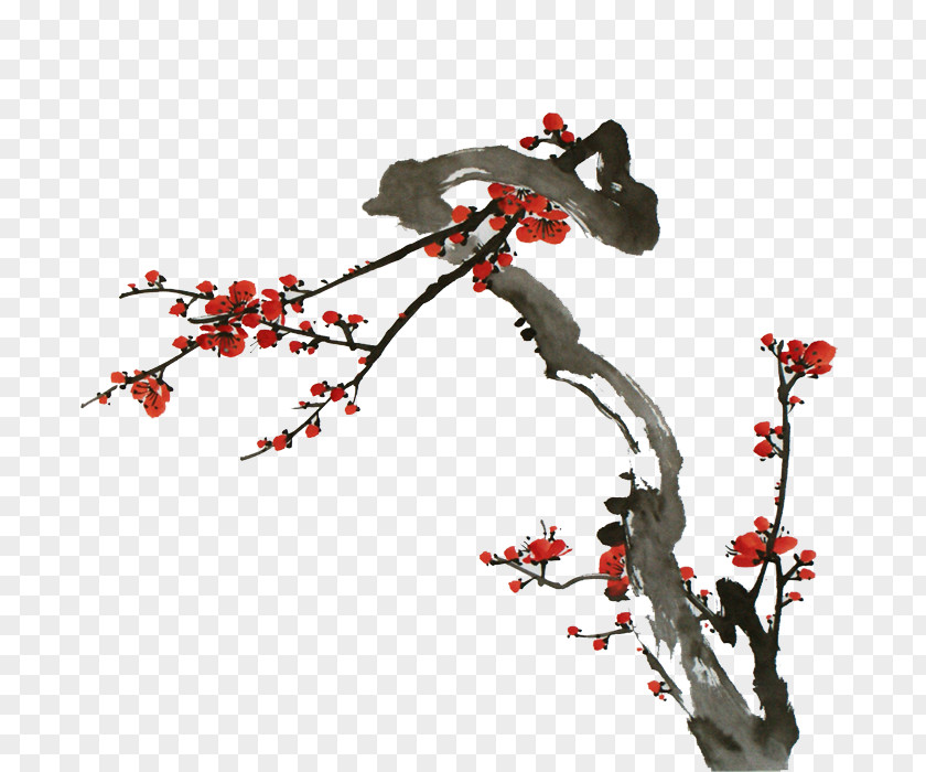 Chinese Painting Plum Blossoms Ink Wash Blossom Bird-and-flower PNG