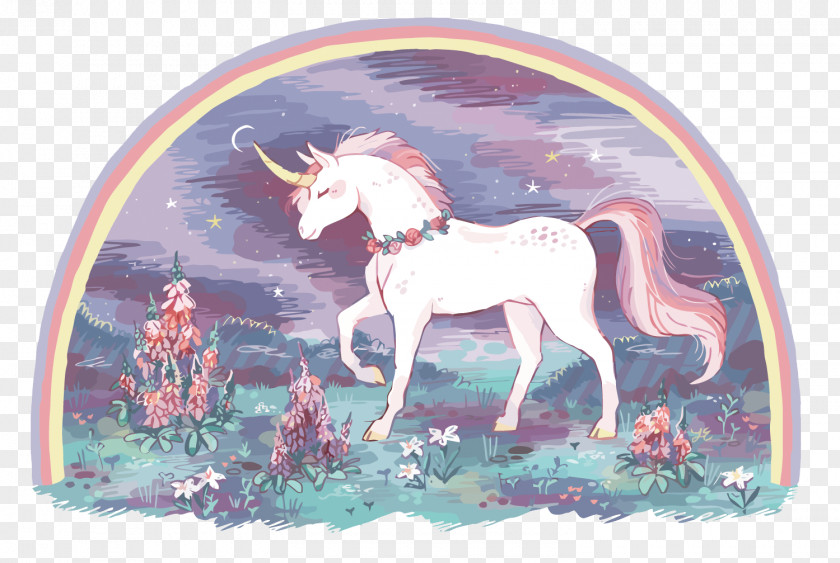 Vector Night Unicorn Fairy Tale Drawing Illustration PNG