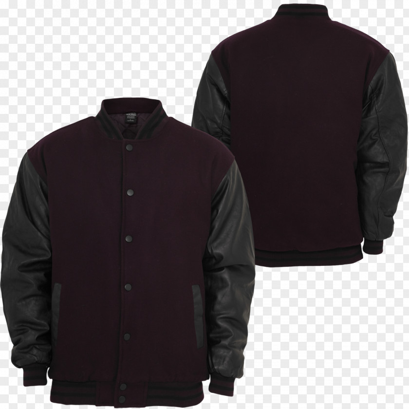 Faux Leather Sleeve College Jacket Black White Bla... Polar Fleece Coat OuterwearJacket Urban Classics PNG
