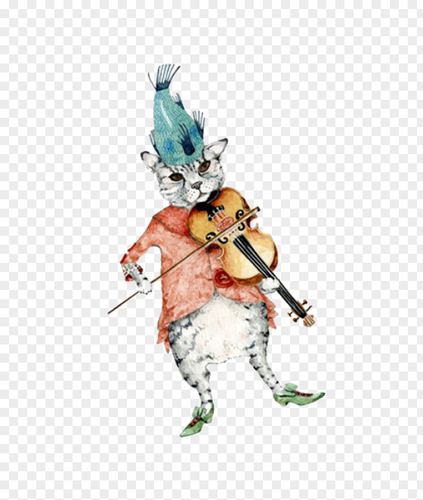 Illustration Violin Cat Fiddle Watercolor Painting PNG