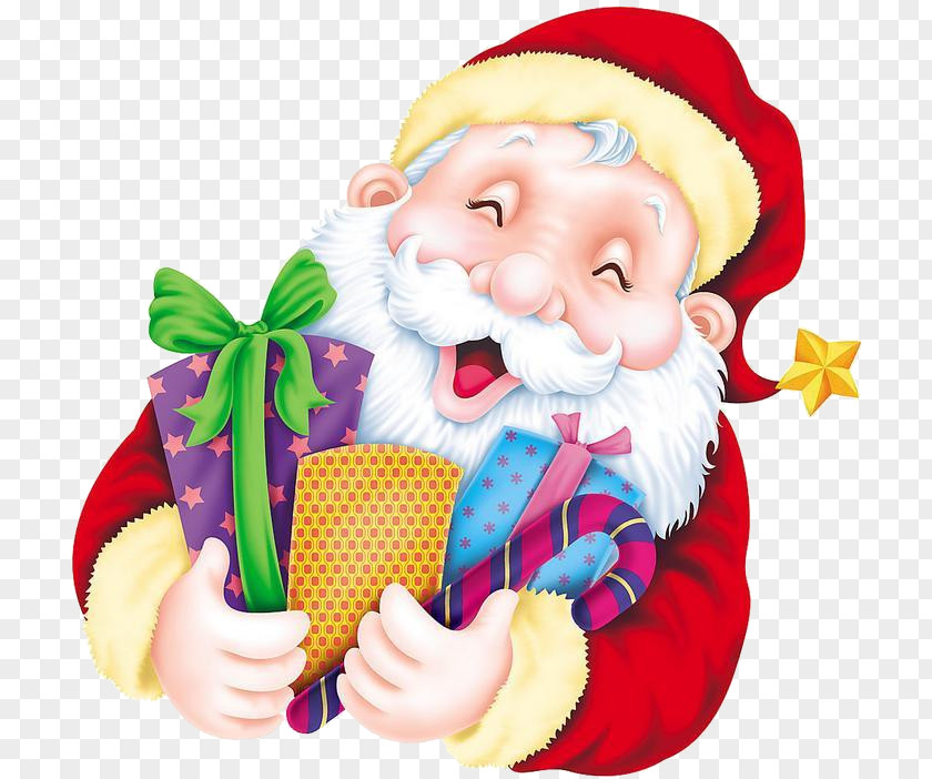 Laughing Santa Claus Holding A Gift Bag Ho Clip Art PNG