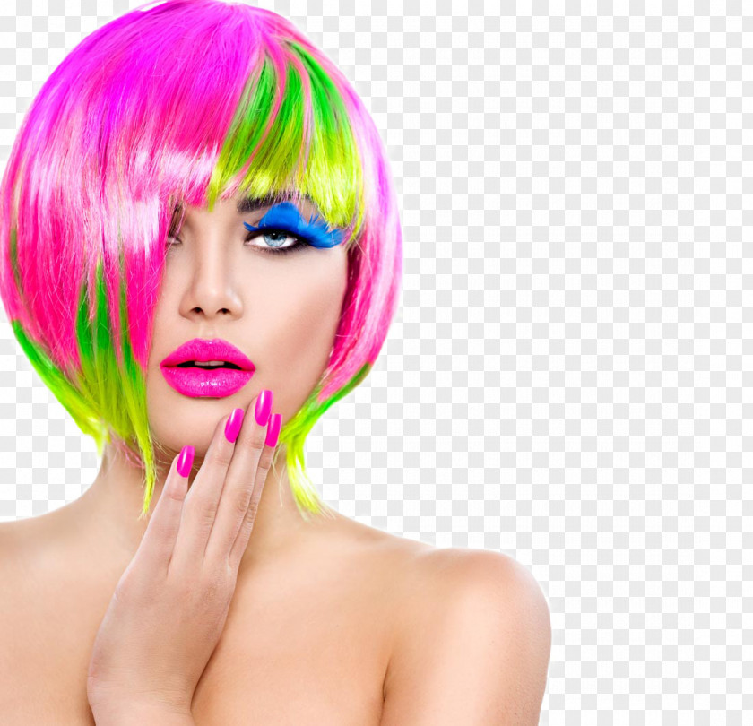 Hair Coloring Stock Photography Hairstyle PNG coloring photography Hairstyle, Sexy Makeup beauty, pink and green haired woman clipart PNG