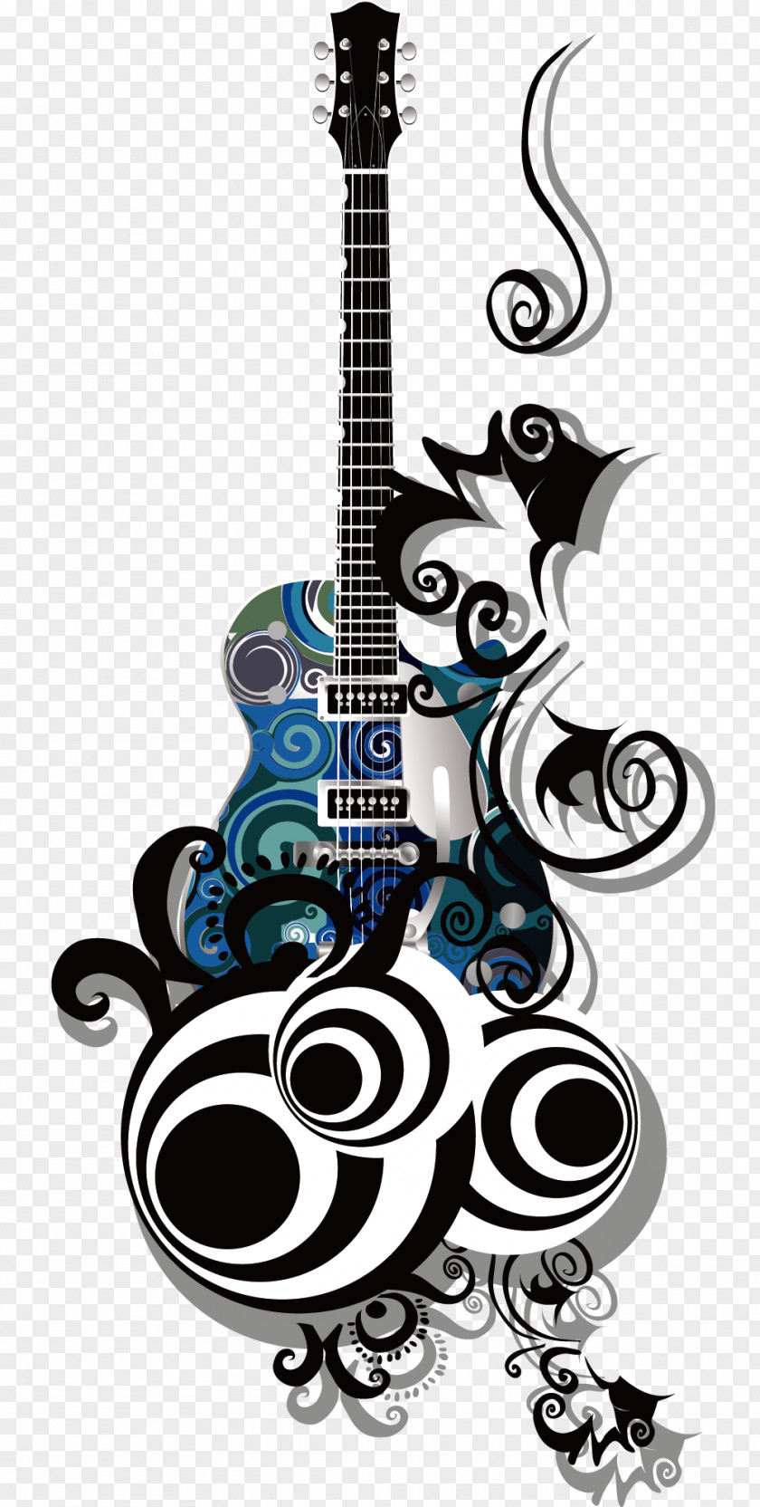 Guitar And Decorative Patterns Vector Material India Wall Decal Sticker PNG
