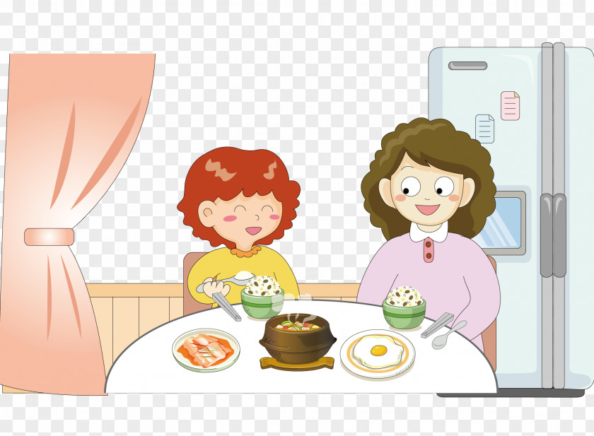 Accompany The Child To Eat Cartoon PNG