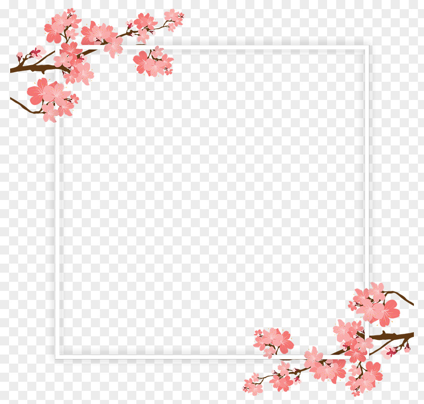 Cherry Tree Branch Frame And PSD Blossom PNG