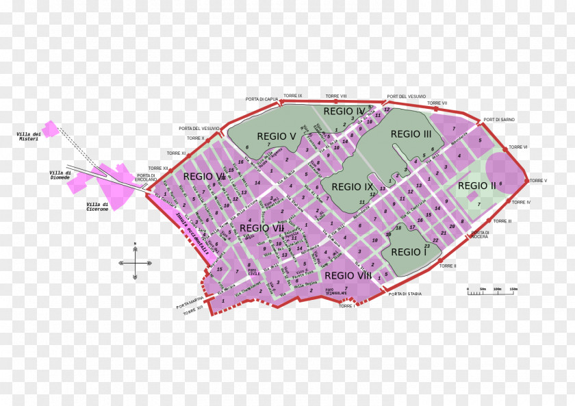 Map Villa Of The Mysteries Amphitheatre Pompeii Casa Del Labirinto Poppaea PNG