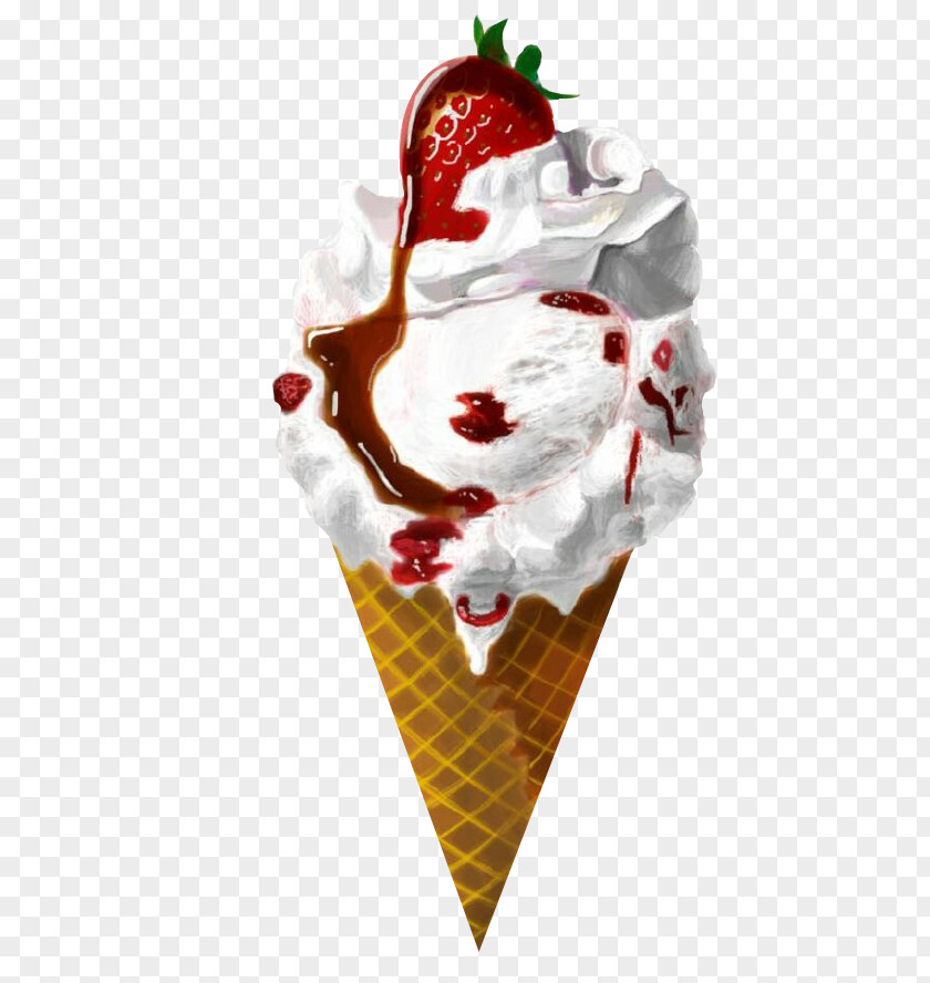 Delicious Strawberry Ice Cream Sundae Cone PNG