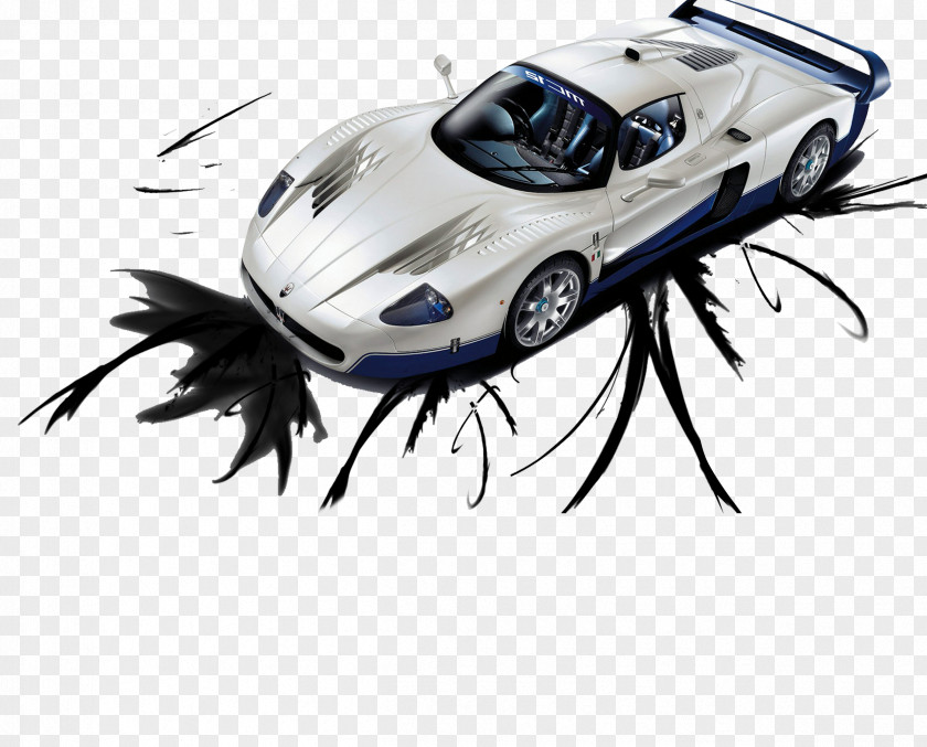 Chinese Ink Painting Style Silver Sports Car Ferrari Bugatti Veyron Audi S5 PNG