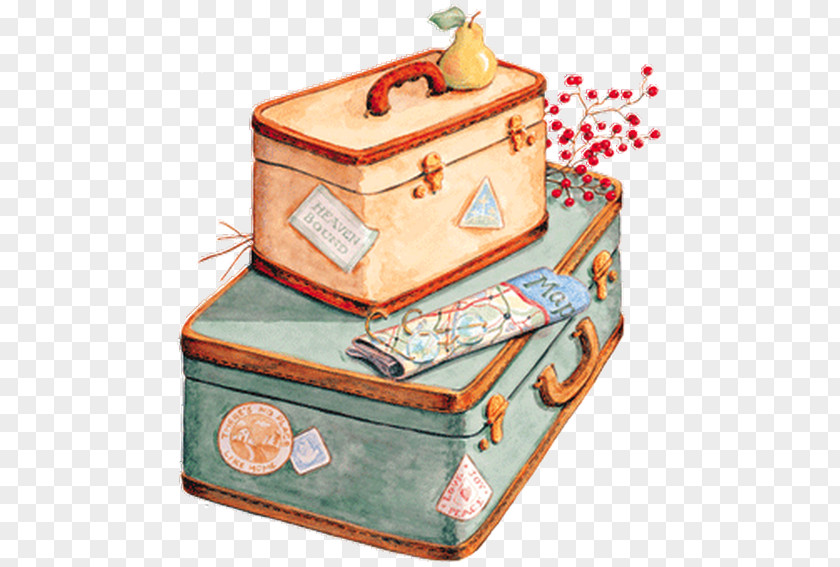 Watercolor Luggage Suitcase Baggage Travel Bag Tag Clip Art PNG