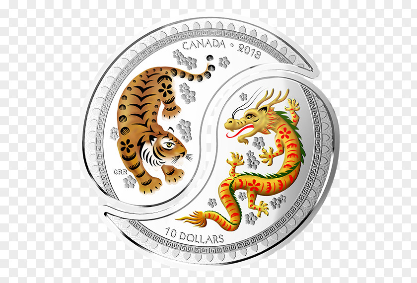 New Year's Dog Comes To Pay Call! Tiger Yin And Yang Chinese Dragon Coin Silver PNG