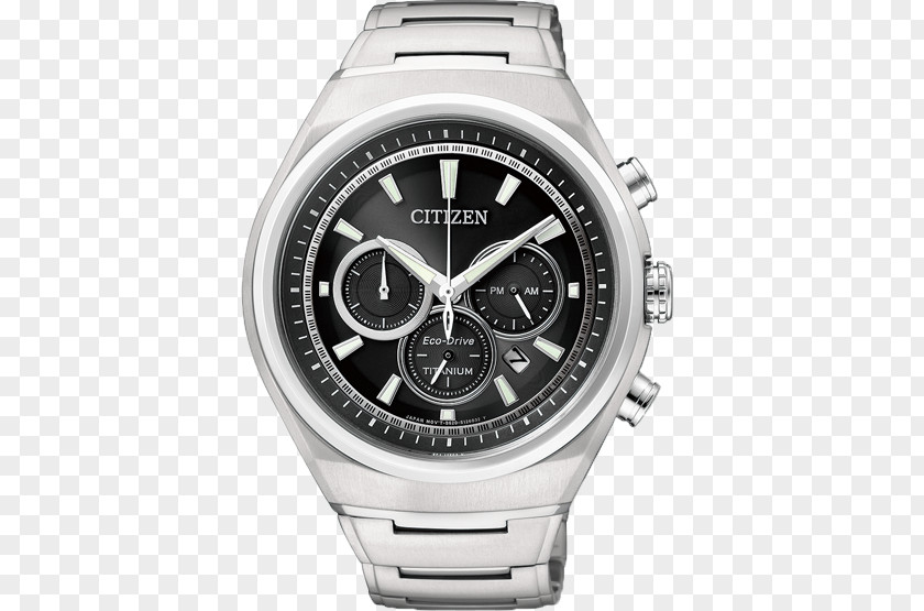 Citizen Watch Silver Black Male Eco-Drive Chronograph Holdings Strap PNG