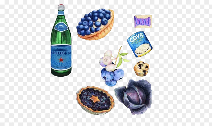 Blueberry Feast Hand Painting Material Picture Food Brunch Peanut Butter And Jelly Sandwich Fruit Preserves Illustration PNG