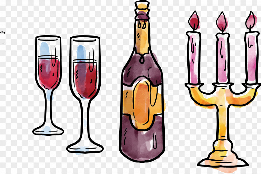 Red Wine Candle Christmas Drawing Animation Illustration PNG