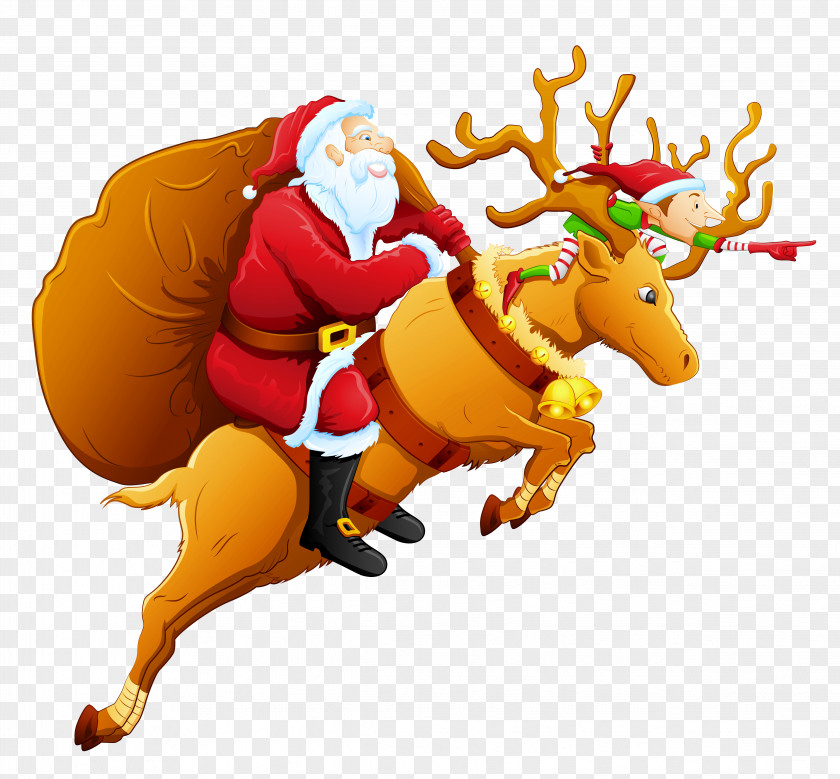 Santa And Reindeer PNG Clipart Claus's Christmas Clip Art PNG