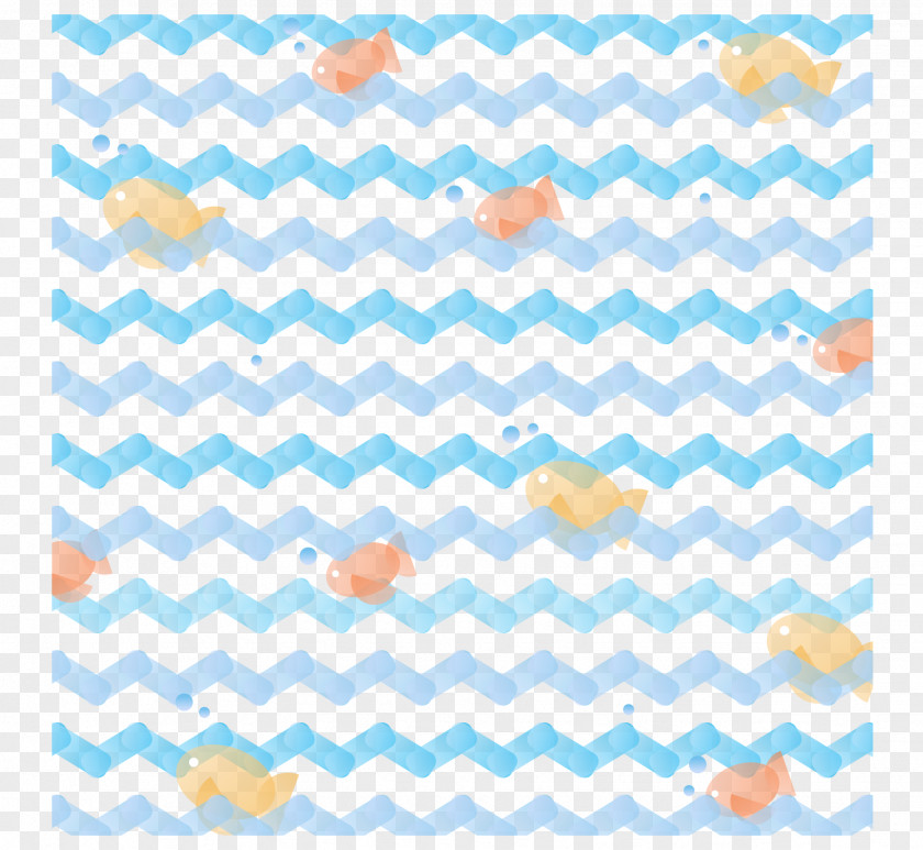 Vector Blue Wave Pattern Ocean Fish Dress Zigzag Teal White Textile PNG