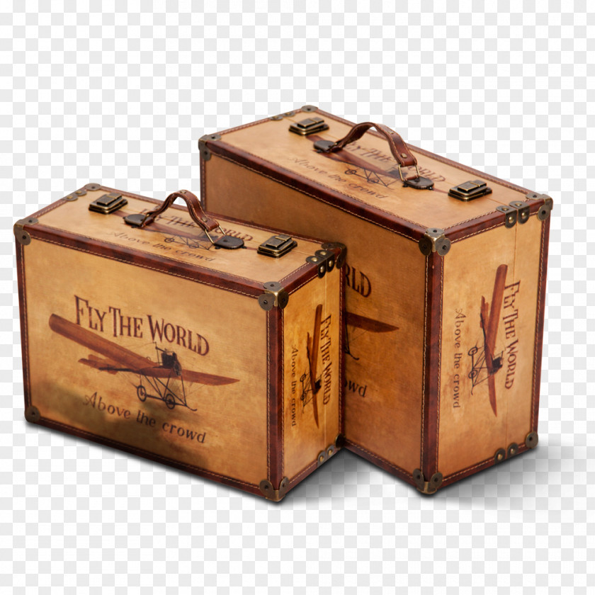 Vintage Wooden Box Travel Suitcase Baggage PNG
