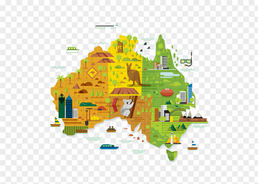 Cartoon Map Australia City Of Melbourne Adelaide World Illustration PNG