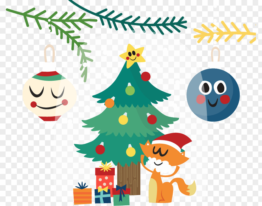 Small Fox Christmas Tree Ornament Illustration PNG