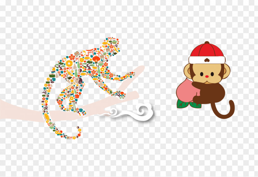 Creative Hand-painted Monkey Clip Art PNG