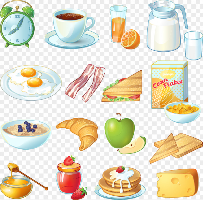 Vector Alarm Clock And Breakfast Coffee Muffin Icon PNG