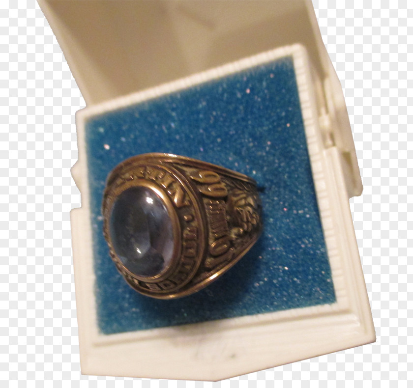 Silver Campbell School Class Ring Cobalt Blue PNG