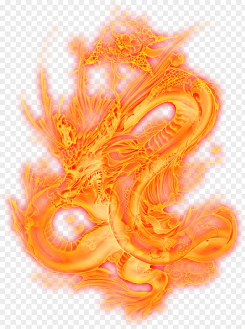 Golden Flame Dragon Pattern European Style Chinese PNG