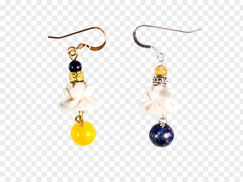 Chinese Lotus Earring Pearl Lapis Lazuli Red Coral Gemstone PNG