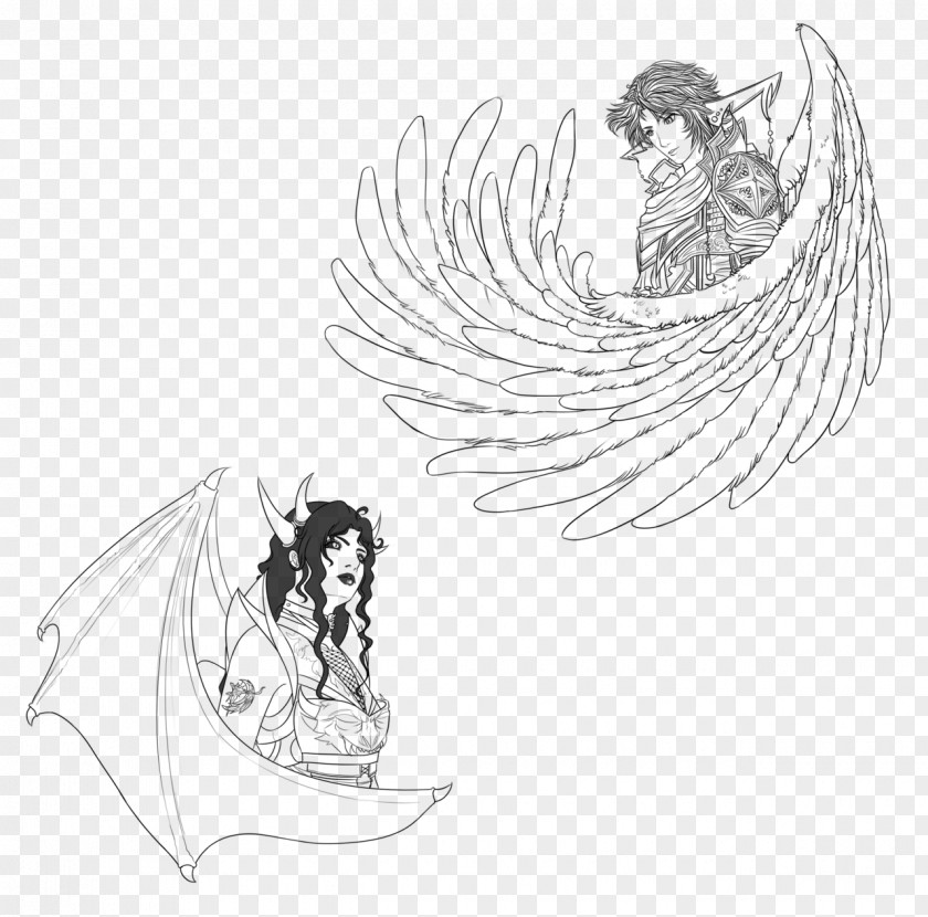 Angel And Demon Canidae Visual Arts Sketch PNG