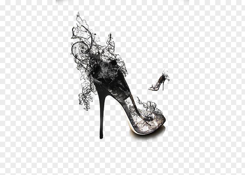Black Lace Heels Slipper Court Shoe High-heeled Footwear PNG