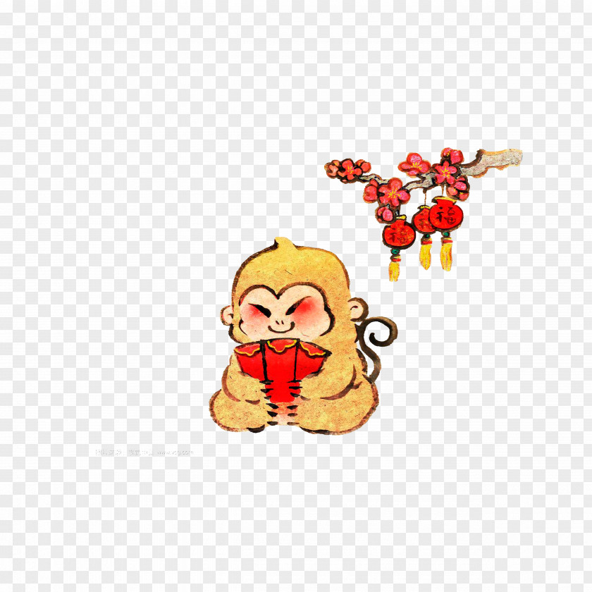 A Monkey With Red Packets Envelope Illustration PNG