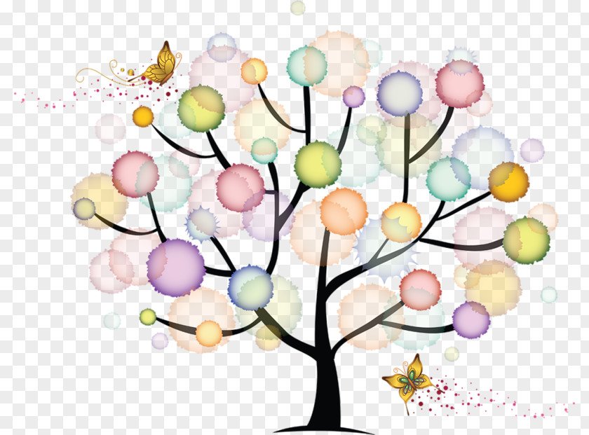 Colorful Trees And Butterflies Butterfly Tree Circle Illustration PNG