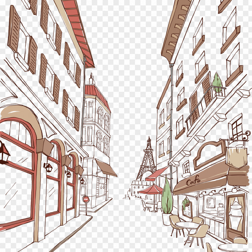 Illustration Cartoon City Streetscape Construction Residential District Architecture Street PNG