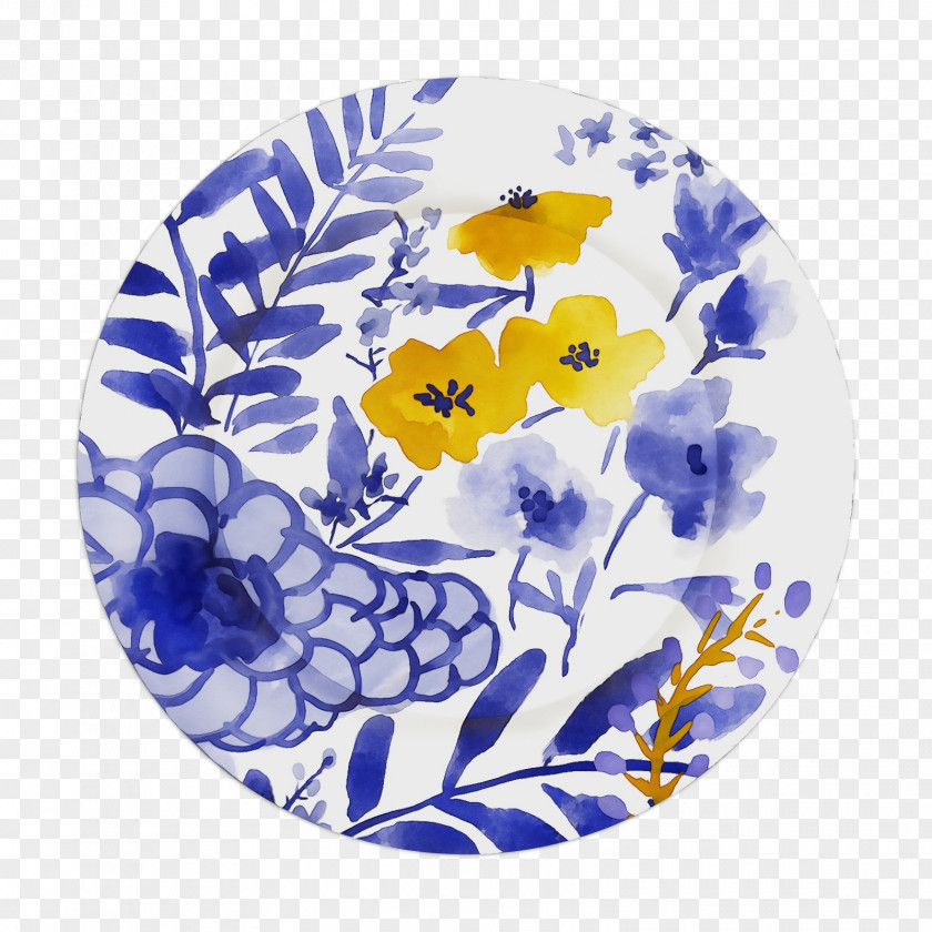 Wildflower Tableware Dishware Cobalt Blue Plate Porcelain Yellow PNG