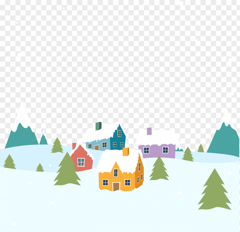 Colored Houses On Snow Euclidean Vector Winter PNG