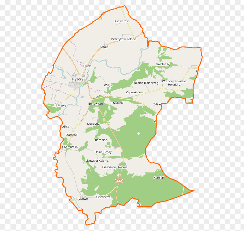 Map Pyzdry Ruda Komorska Lisewo, Września County Wrąbczynkowskie Holendry Rataje, PNG