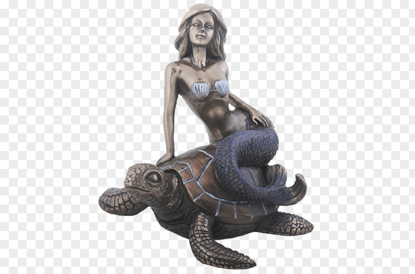 Mermaid Statue Green Sea Turtle Tortoise Figurine PNG