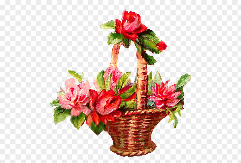 Red Flower Basket Pink Rose Clip Art PNG