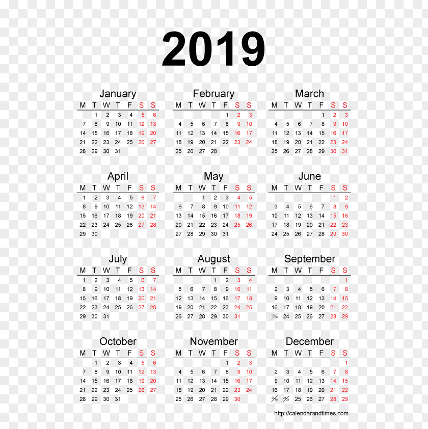 2019 Calendar Time 0 Web Page 1 PNG