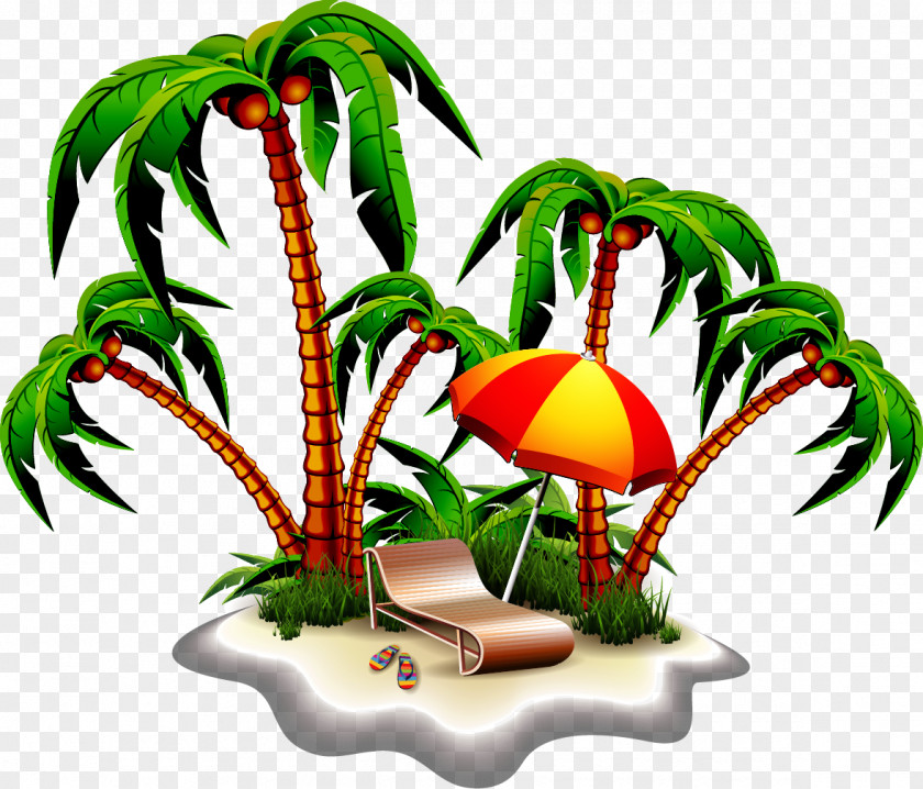 Vector Hand-painted Beach Resort Royalty-free Illustration PNG